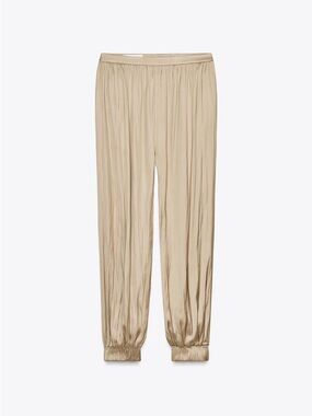 ZARA - Pleated Silky Satin Balloon Jogger Pants - Champagne